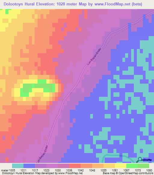 Dolootoyn Hural,Mongolia Elevation Map