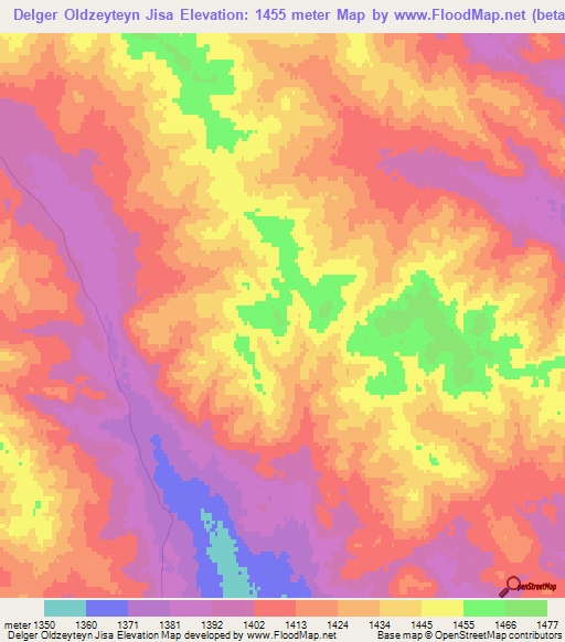 Delger Oldzeyteyn Jisa,Mongolia Elevation Map