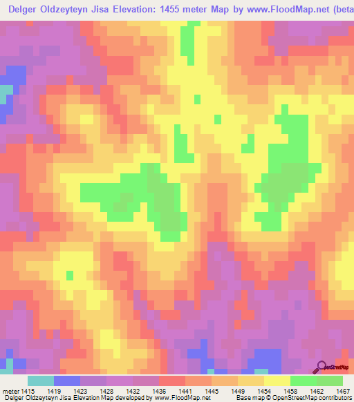 Delger Oldzeyteyn Jisa,Mongolia Elevation Map