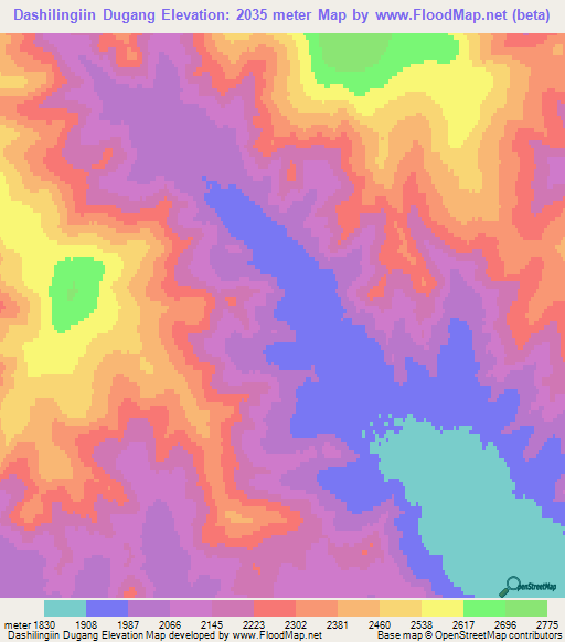 Dashilingiin Dugang,Mongolia Elevation Map