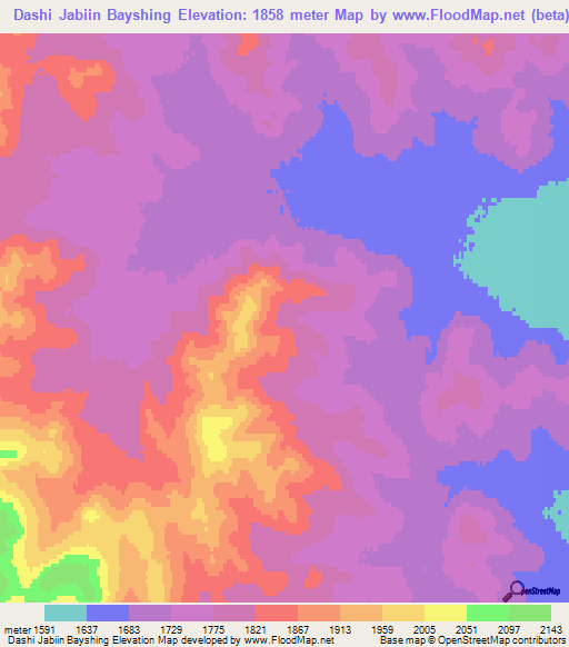 Dashi Jabiin Bayshing,Mongolia Elevation Map