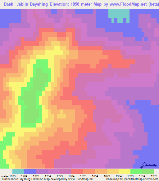 Dashi Jabiin Bayshing,Mongolia Elevation Map