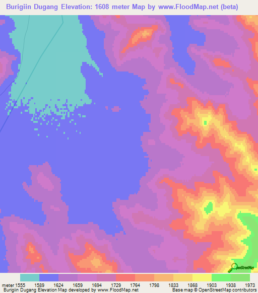 Burigiin Dugang,Mongolia Elevation Map