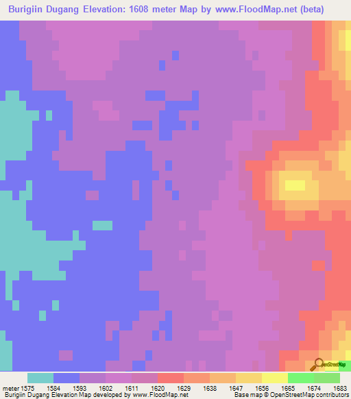 Burigiin Dugang,Mongolia Elevation Map