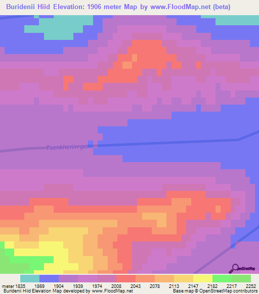 Buridenii Hiid,Mongolia Elevation Map