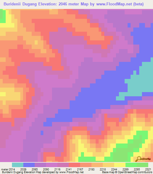 Buridenii Dugang,Mongolia Elevation Map