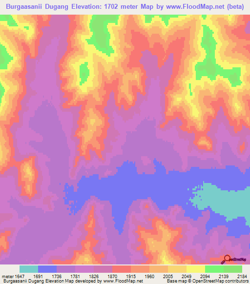 Burgaasanii Dugang,Mongolia Elevation Map