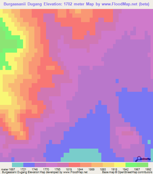 Burgaasanii Dugang,Mongolia Elevation Map