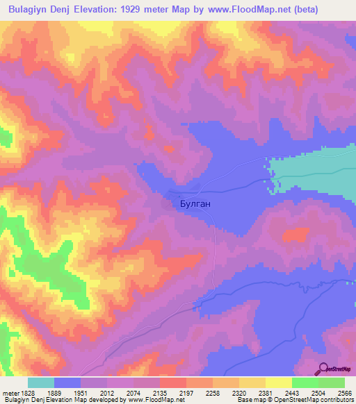 Bulagiyn Denj,Mongolia Elevation Map