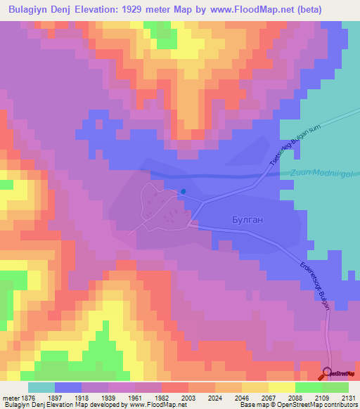 Bulagiyn Denj,Mongolia Elevation Map