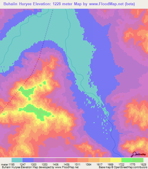 Buhaiin Huryee,Mongolia Elevation Map