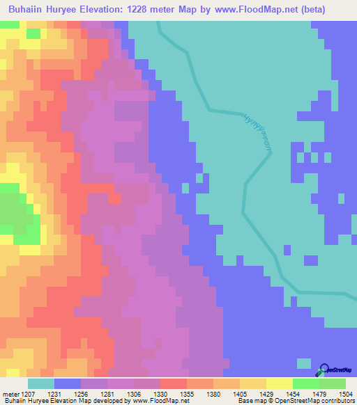 Buhaiin Huryee,Mongolia Elevation Map