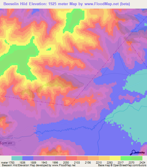 Beeseiin Hiid,Mongolia Elevation Map