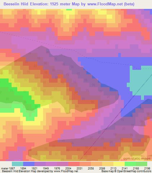 Beeseiin Hiid,Mongolia Elevation Map