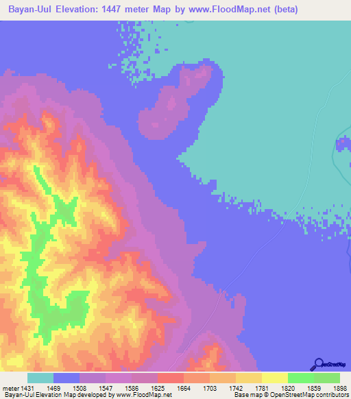 Bayan-Uul,Mongolia Elevation Map