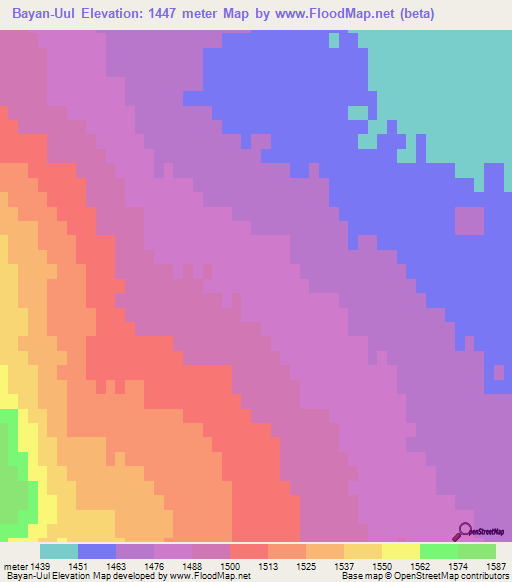 Bayan-Uul,Mongolia Elevation Map