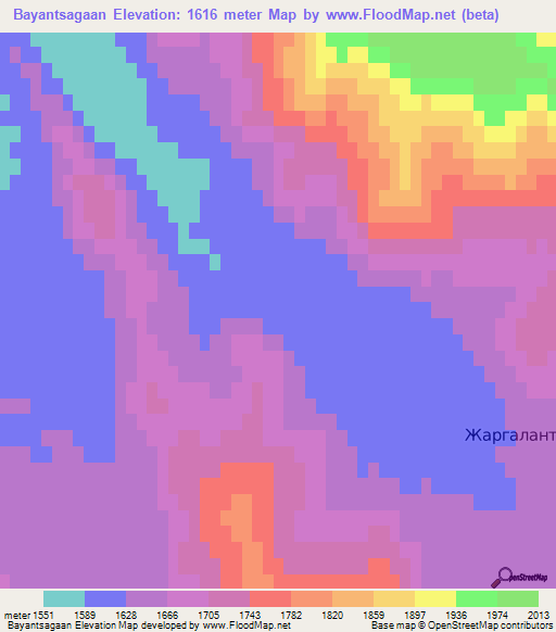 Bayantsagaan,Mongolia Elevation Map