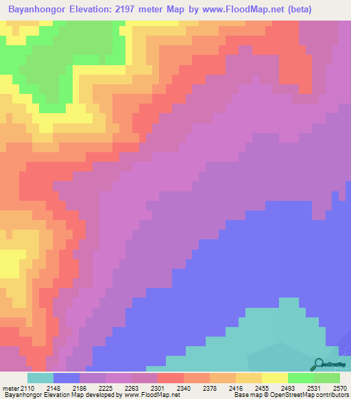 Bayanhongor,Mongolia Elevation Map