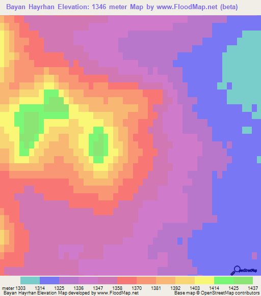 Bayan Hayrhan,Mongolia Elevation Map