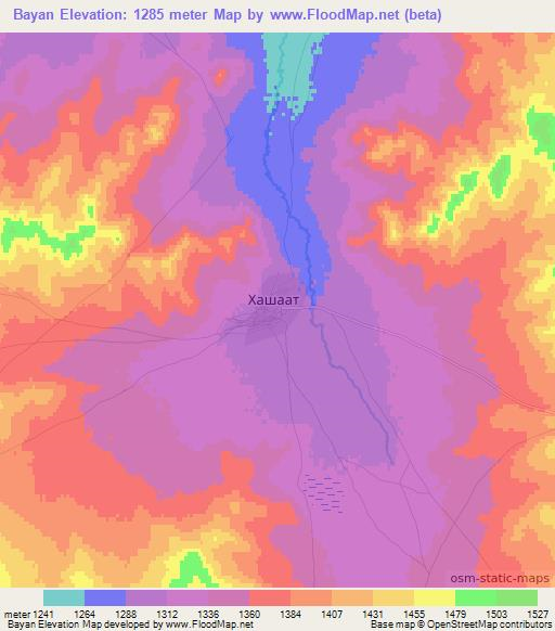 Bayan,Mongolia Elevation Map