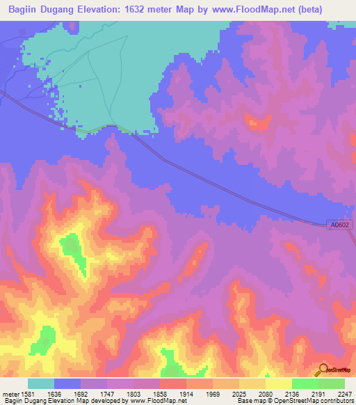 Bagiin Dugang,Mongolia Elevation Map