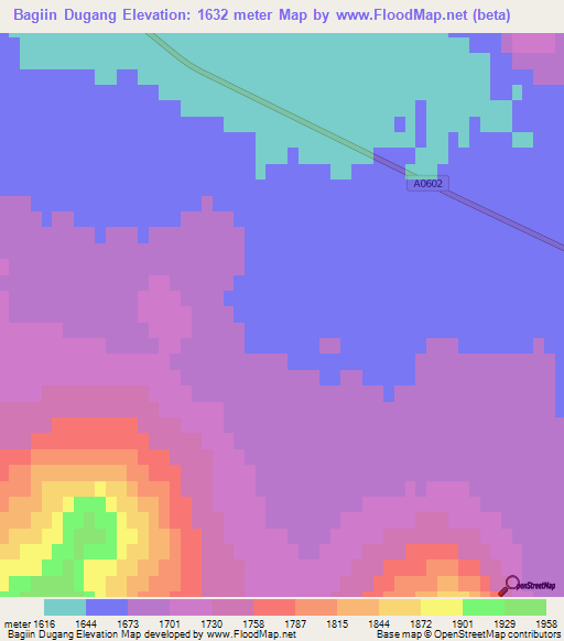 Bagiin Dugang,Mongolia Elevation Map