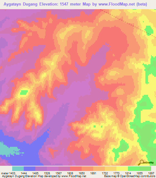 Aygatayn Dugang,Mongolia Elevation Map