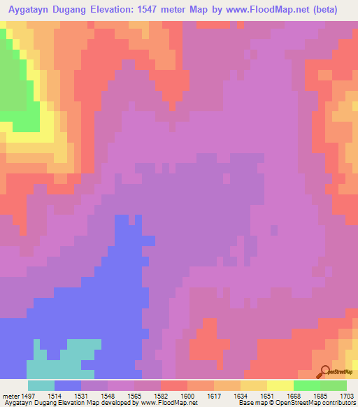 Aygatayn Dugang,Mongolia Elevation Map