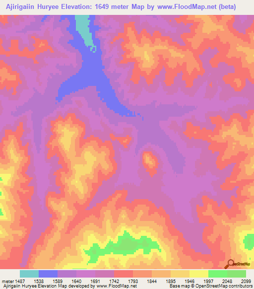 Ajirigaiin Huryee,Mongolia Elevation Map