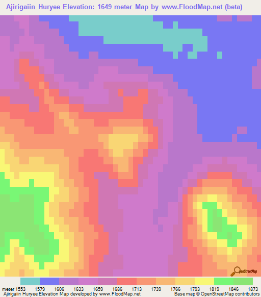 Ajirigaiin Huryee,Mongolia Elevation Map