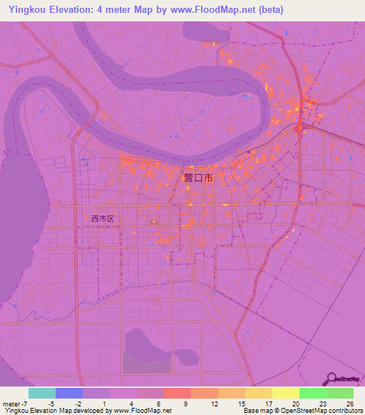 Yingkou,China Elevation Map