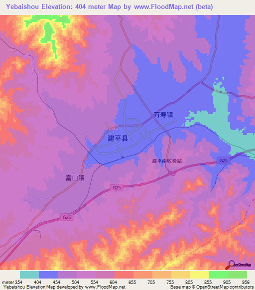 Yebaishou,China Elevation Map