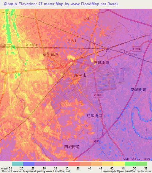 Xinmin,China Elevation Map