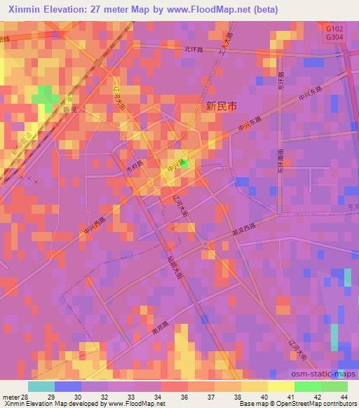 Xinmin,China Elevation Map