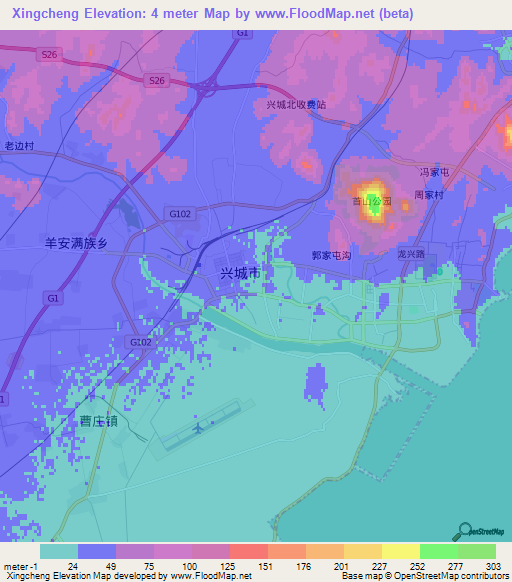 Xingcheng,China Elevation Map