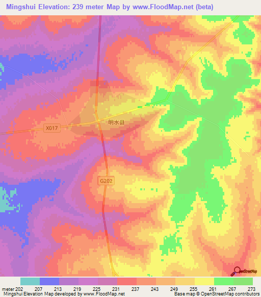 Mingshui,China Elevation Map