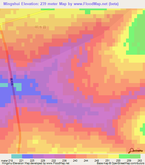 Mingshui,China Elevation Map