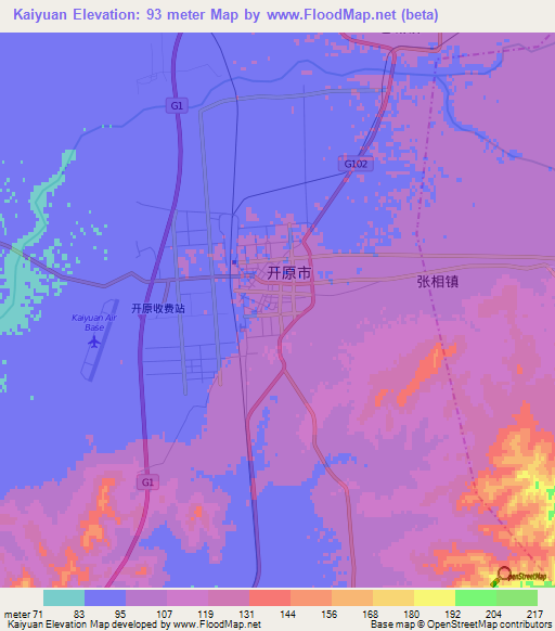 Kaiyuan,China Elevation Map