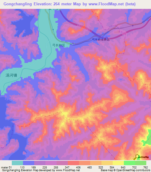 Gongchangling,China Elevation Map