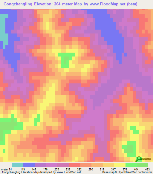 Gongchangling,China Elevation Map