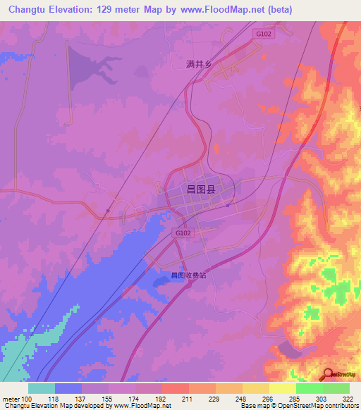 Changtu,China Elevation Map