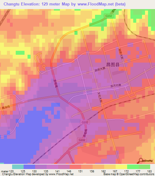 Changtu,China Elevation Map