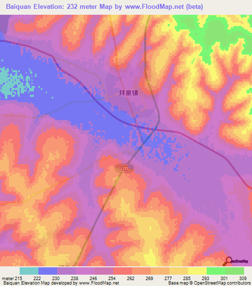 Baiquan,China Elevation Map