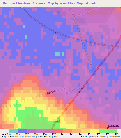 Baiquan,China Elevation Map