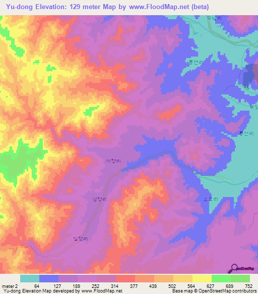 Yu-dong,North Korea Elevation Map