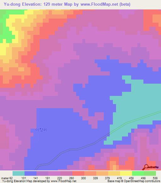 Yu-dong,North Korea Elevation Map