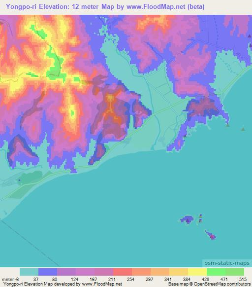 Yongpo-ri,North Korea Elevation Map