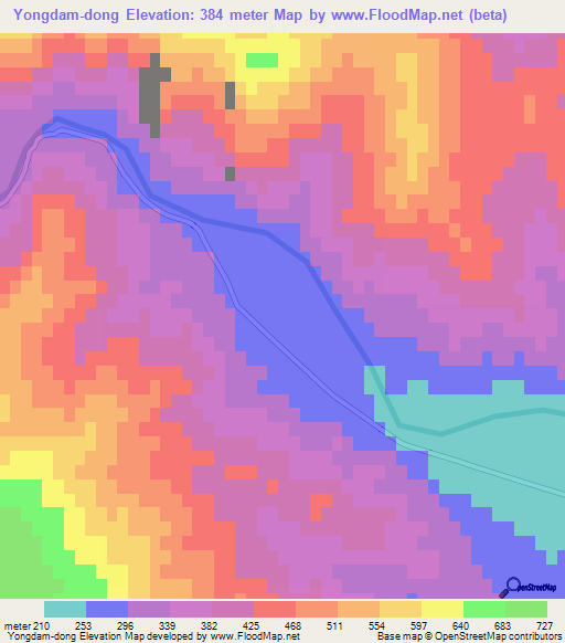 Yongdam-dong,North Korea Elevation Map