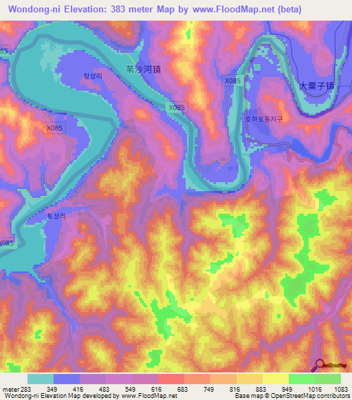 Wondong-ni,North Korea Elevation Map