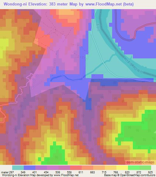 Wondong-ni,North Korea Elevation Map